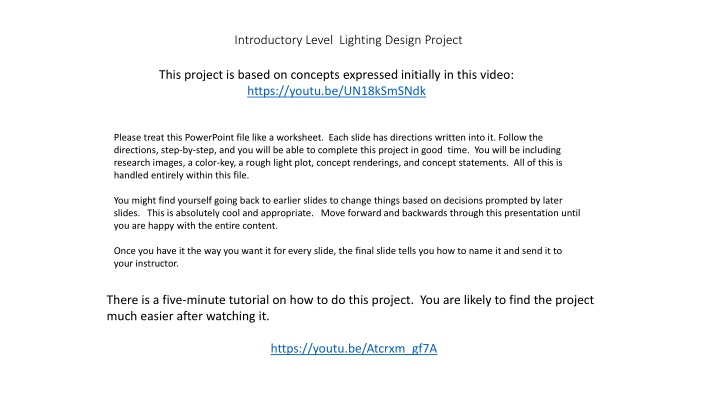 Introductory Level Lighting Design Project Worksheet