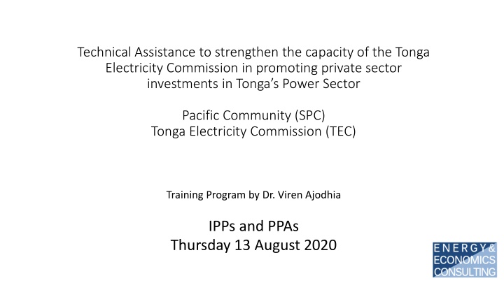 Strengthening Tonga's Power Sector: Technical Assistance and IPP/PPA Training Program