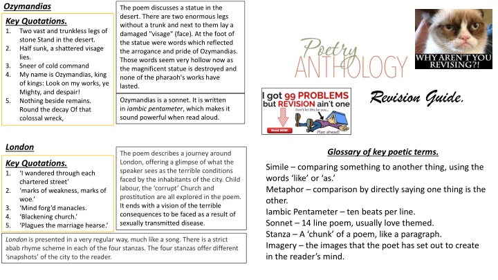 Analysis of Classic Poetry: Ozymandias, London, Valentine, She Walks in Beauty