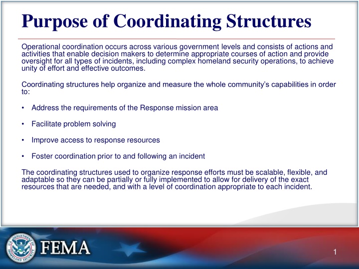 Effective Coordinating Structures for Response Operations