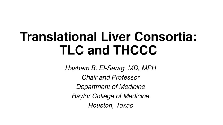 Translational Liver Cancer Research Initiatives
