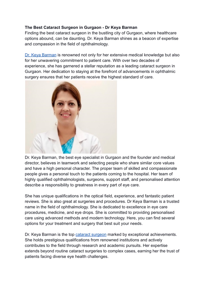 the best cataract surgeon in gurgaon dr keya n.w
