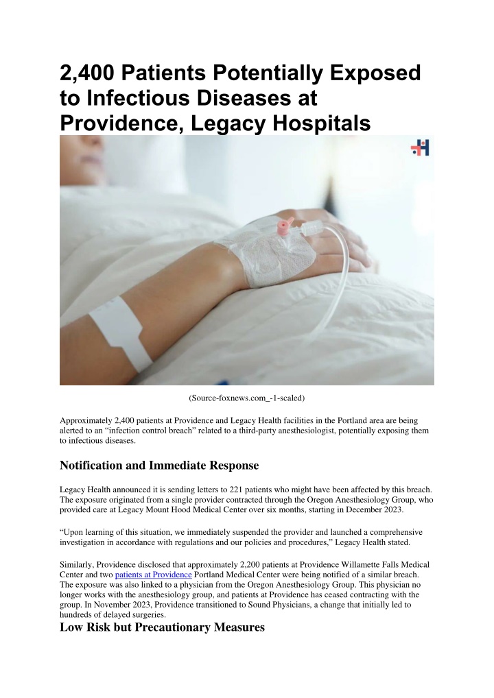 2 400 patients potentially exposed to infectious n.w