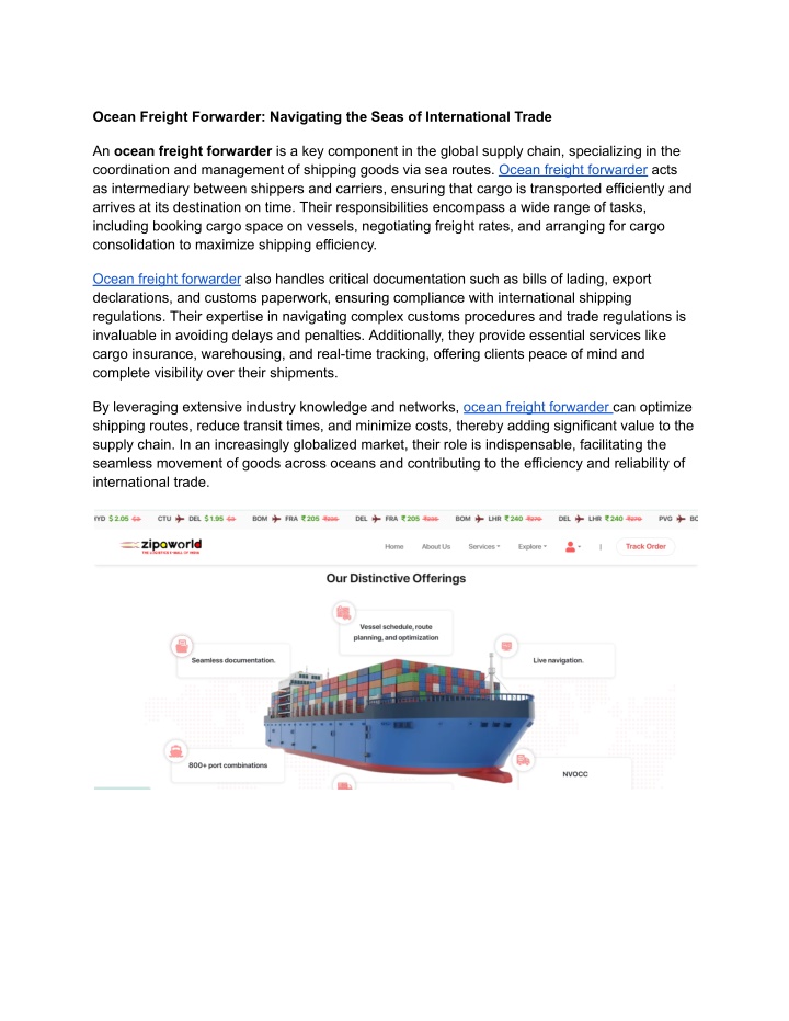 ocean freight forwarder navigating the seas n.w