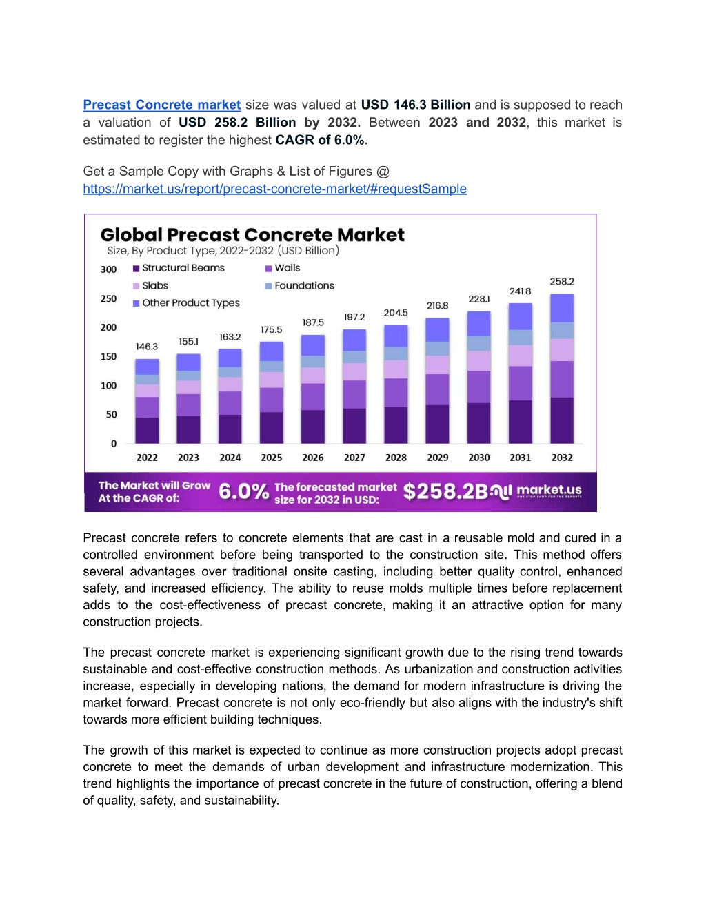 precast concrete market size was valued l.w