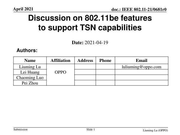 Discussion on IEEE 802.11be Features for TSN Capabilities