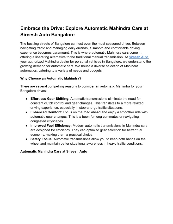 embrace the drive explore automatic mahindra cars n.w