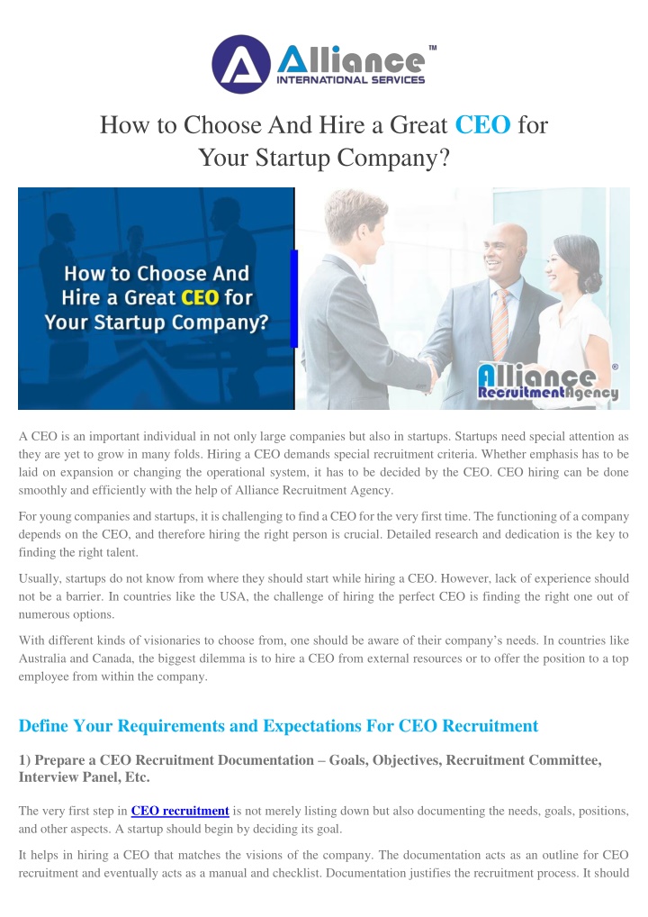 how to choose and hire a great ceo for your n.w