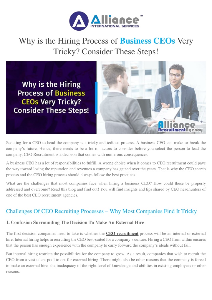 why is the hiring process of business ceos very n.w