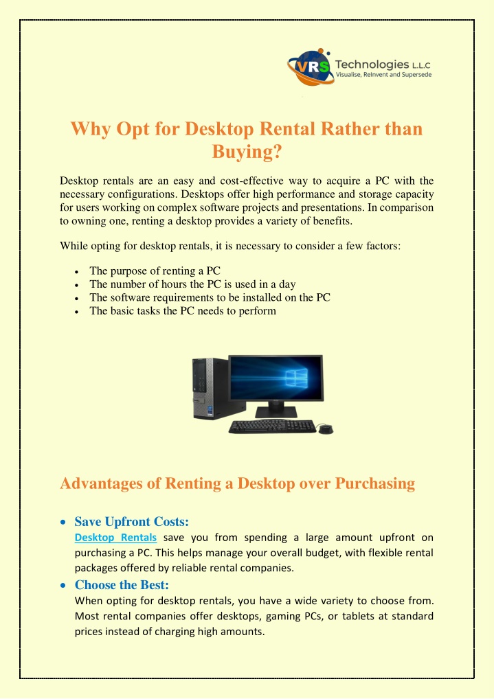 why opt for desktop rental rather than buying n.w