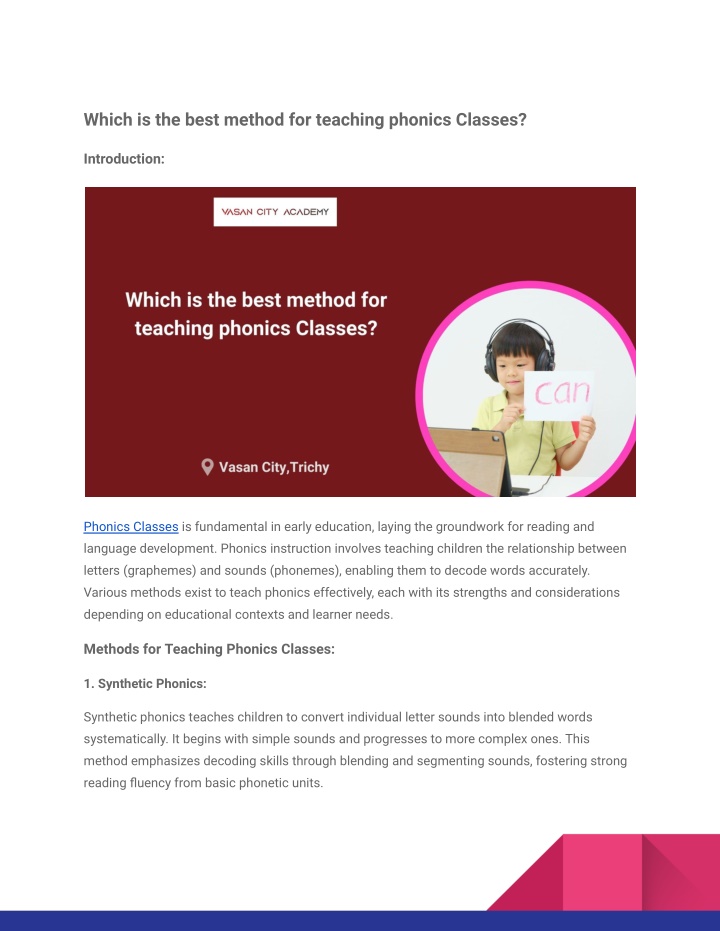 which is the best method for teaching phonics n.w