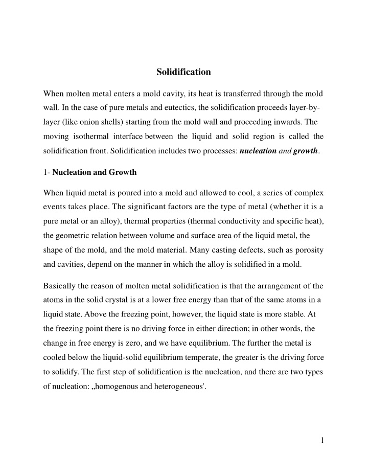 Solidification Process in Metal Casting