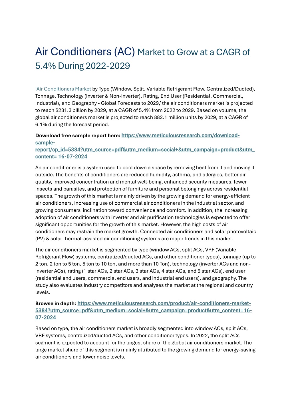 air conditioners ac market to grow at a cagr l.w