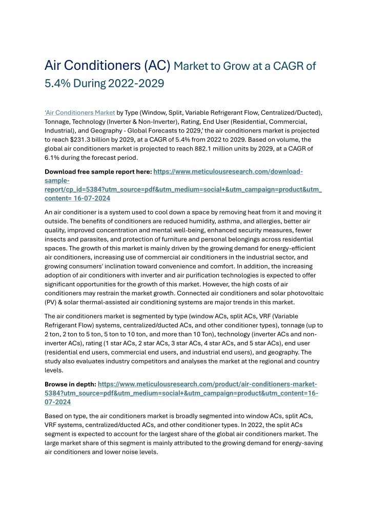 air conditioners ac market to grow at a cagr n.w