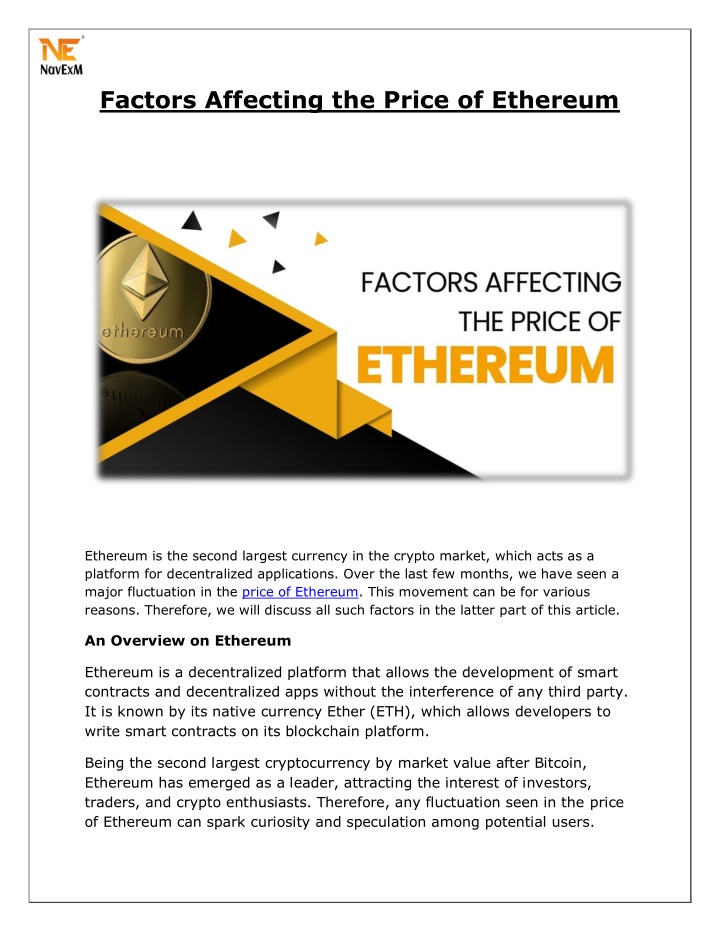 factors affecting the price of ethereum n.w