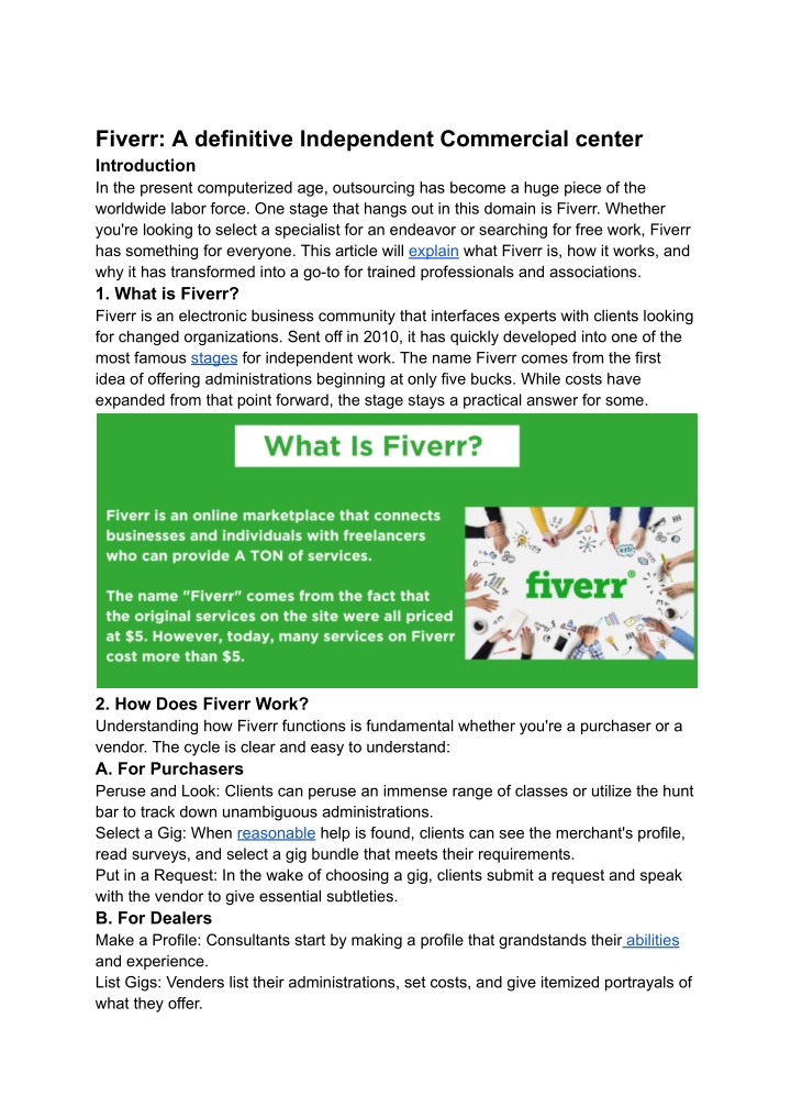 fiverr a definitive independent commercial center n.w
