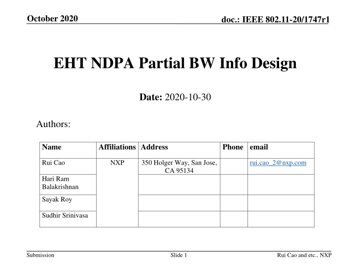 Design Considerations for Partial Bandwidth Information in IEEE 802.11-20/1747r1