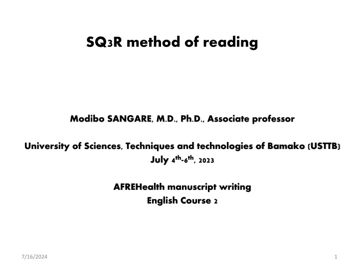 Effective Study Methods: SQ3R Reading Technique by Modibo SANGARE, M.D., Ph.D.