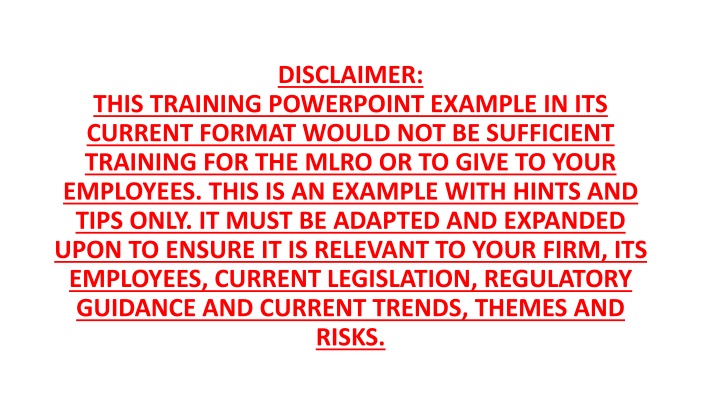 Anti-Money Laundering Training Overview