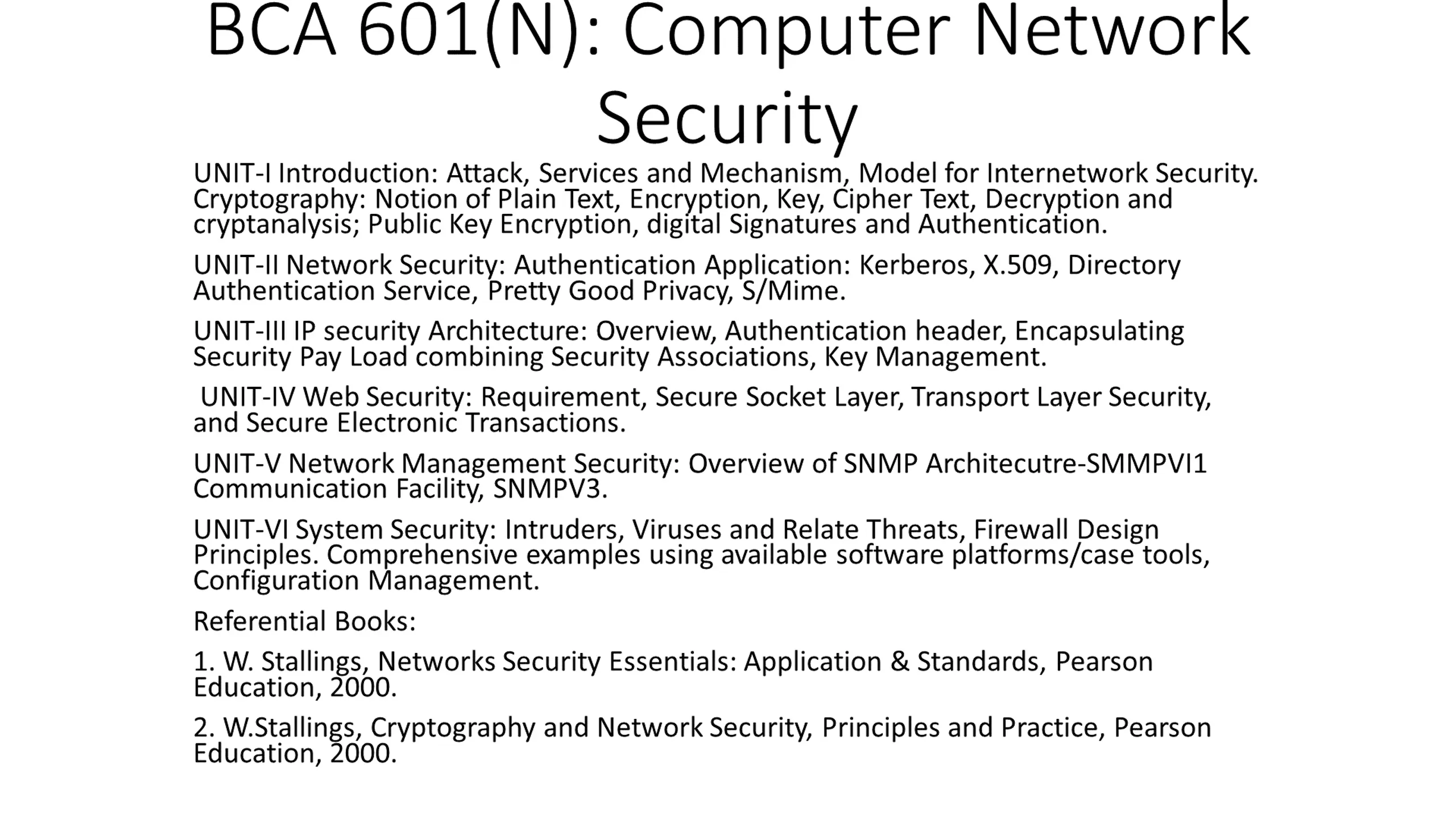 BCA 601(N): Computer Network Security