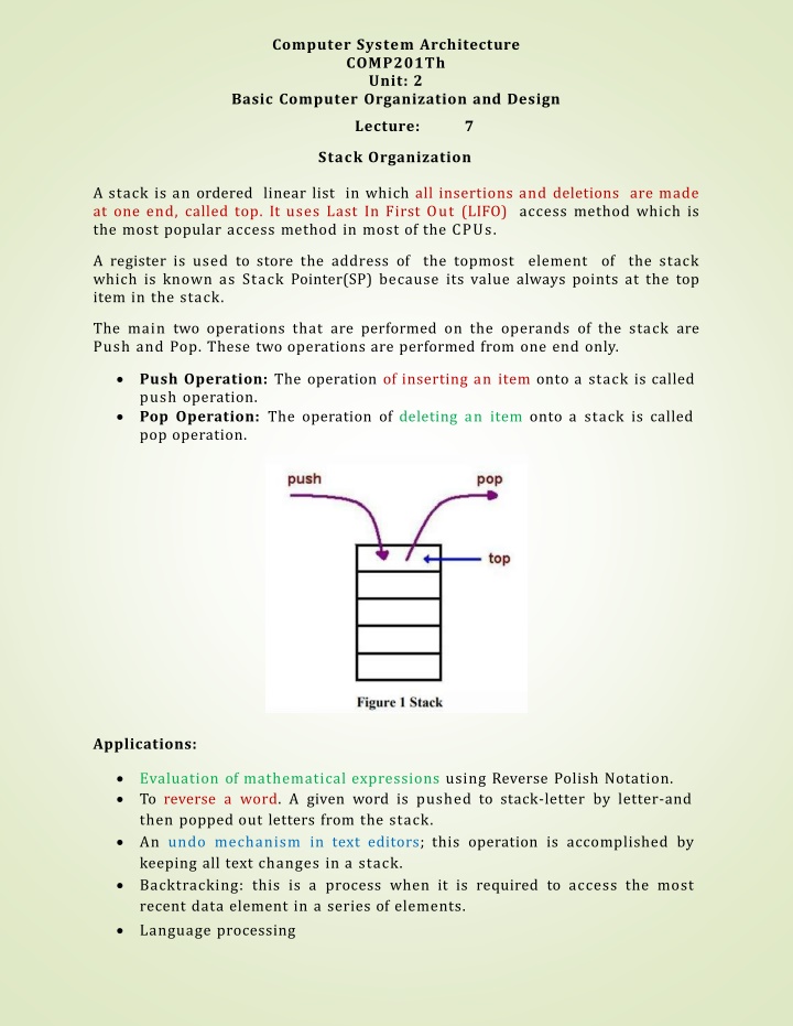 Stack Organization in Computer Systems