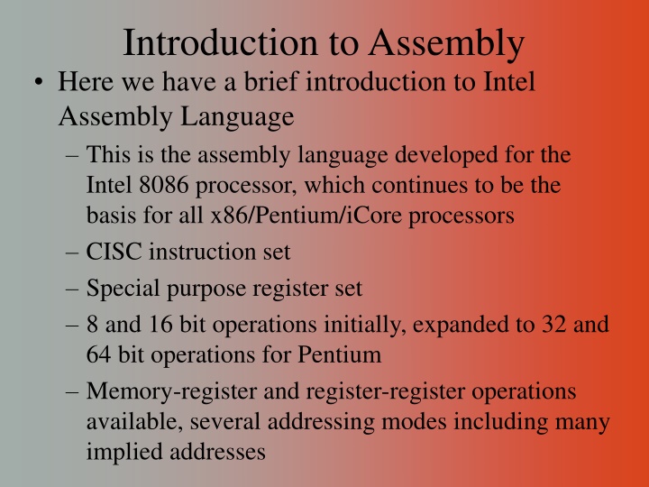 Introduction to Intel Assembly Language for x86 Processors