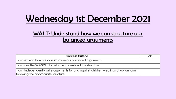 Structure of Balanced Arguments