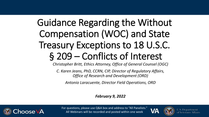 18 U.S.C. 209 and Its Impact on VA Research Personnel