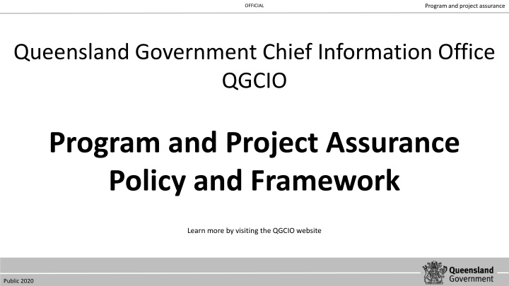 Official Program and Project Assurance Policy by Queensland Government Chief Information Office