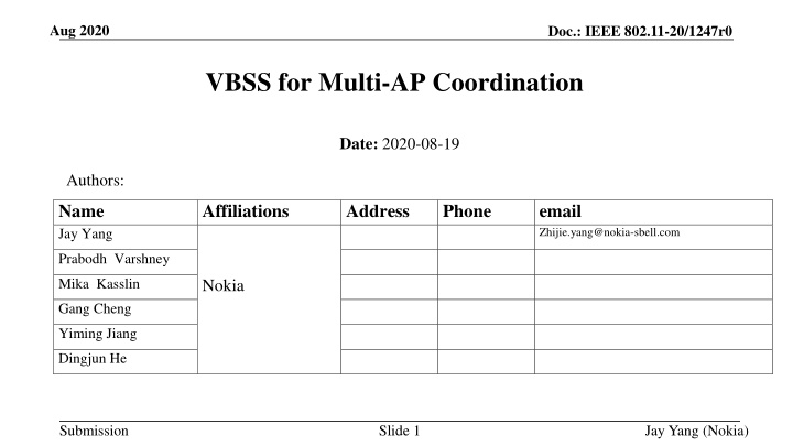 IEEE 802.11-20/1247r0 VBSS for Multi-AP Coordination