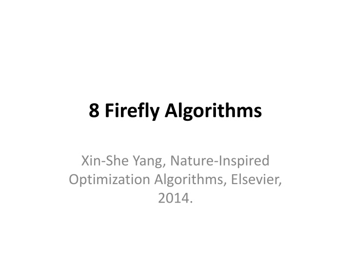 Firefly Algorithm in Nature-Inspired Optimization