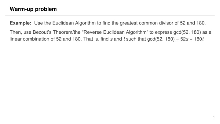 Linear Congruences and the Euclidean Algorithm in Number Theory