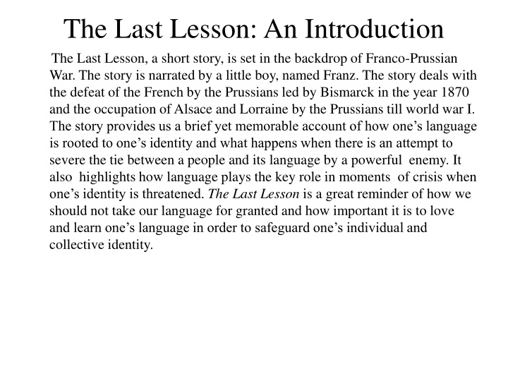 The Last Lesson: A Tale of Language and Identity