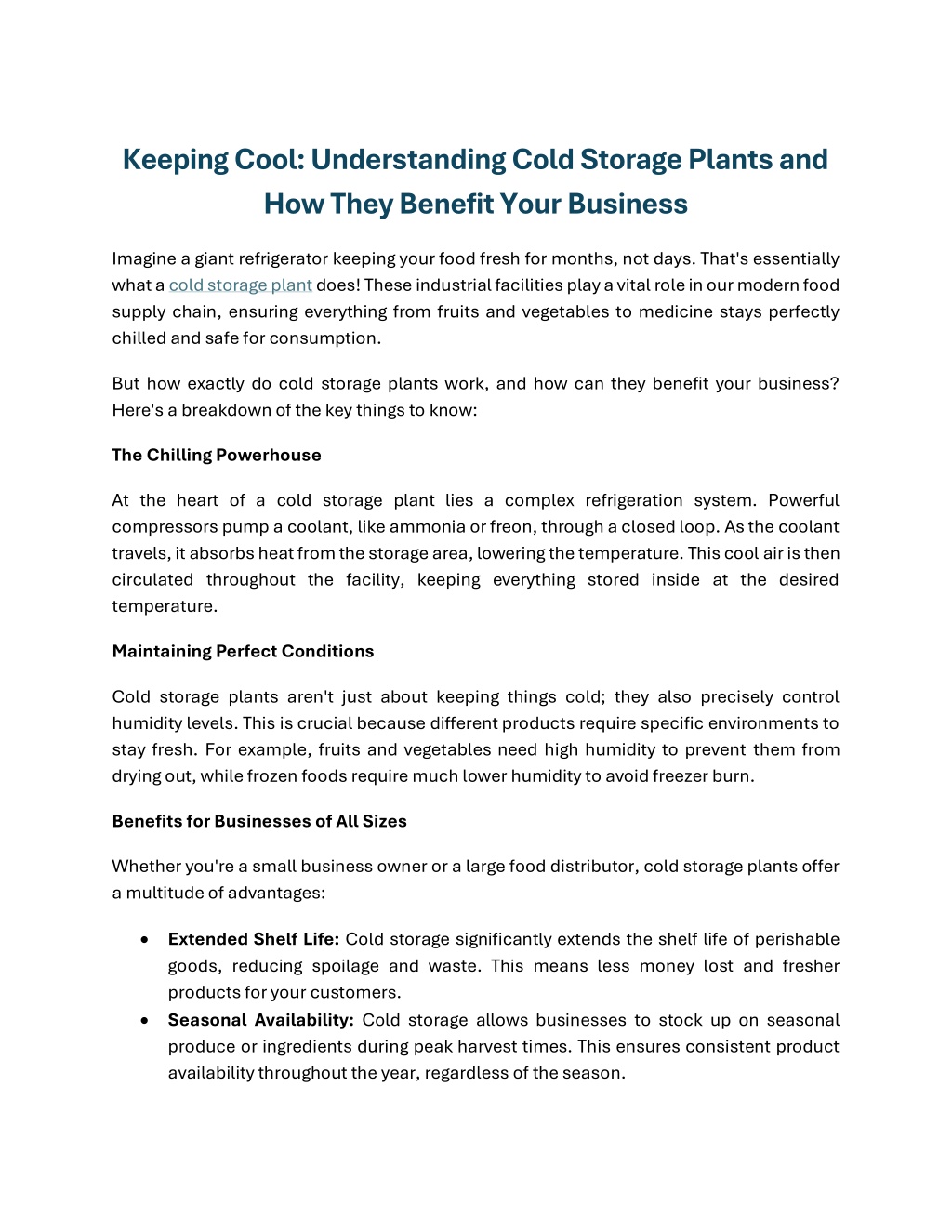 keeping cool understanding cold storage plants l.w