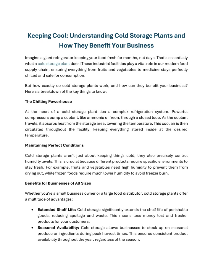keeping cool understanding cold storage plants n.w