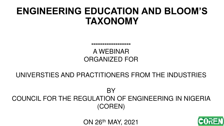 Enhancing Engineering Education with Bloom's Taxonomy: A COREN Webinar Overview