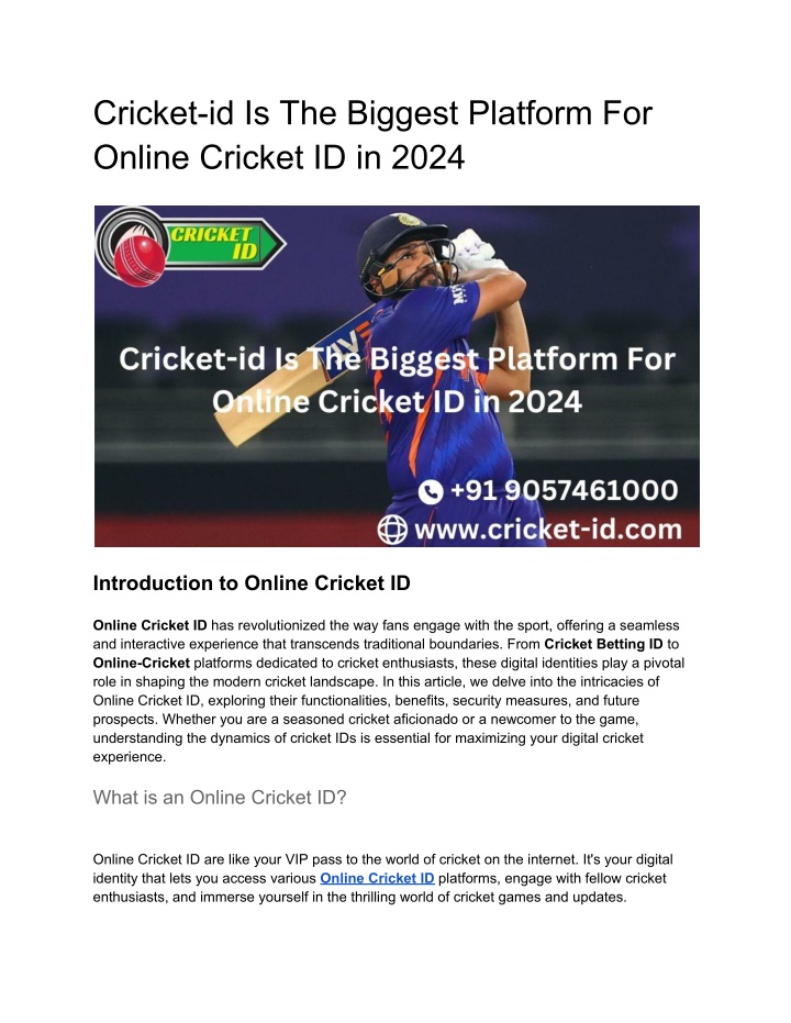 cricket id is the biggest platform for online n.w
