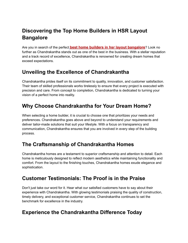 discovering the top home builders in hsr layout n.w
