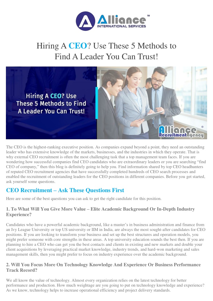 hiring a ceo use these 5 methods to find a leader n.w