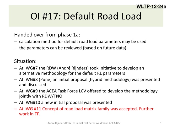 - Development of Alternative Methodology for Default Road Load Parameters in Vehicle Testing