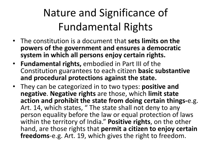 Fundamental Rights in the Constitution