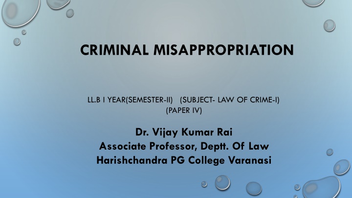 Criminal Misappropriation in the Law of Crime
