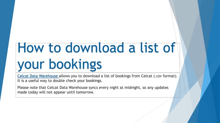 How to Download Bookings List from Celcat Data Warehouse