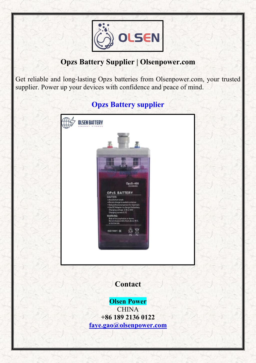 opzs battery supplier olsenpower com l.w