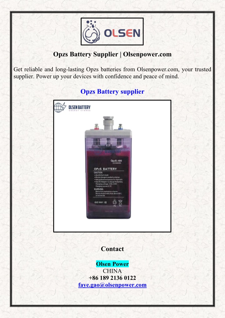 opzs battery supplier olsenpower com n.w