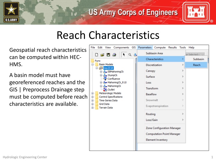 Reach Characteristics in HEC-HMS Basin Modeling
