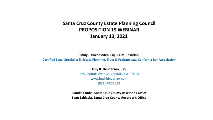 Proposition 19 Webinar: Understanding Estate Planning Changes in Santa Cruz County