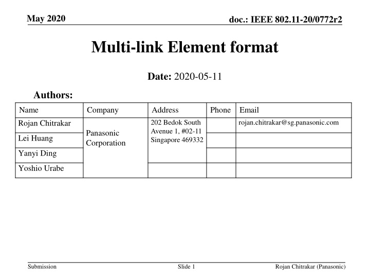 IEEE 802.11-20/0772r2 Multi-Link Elements Overview