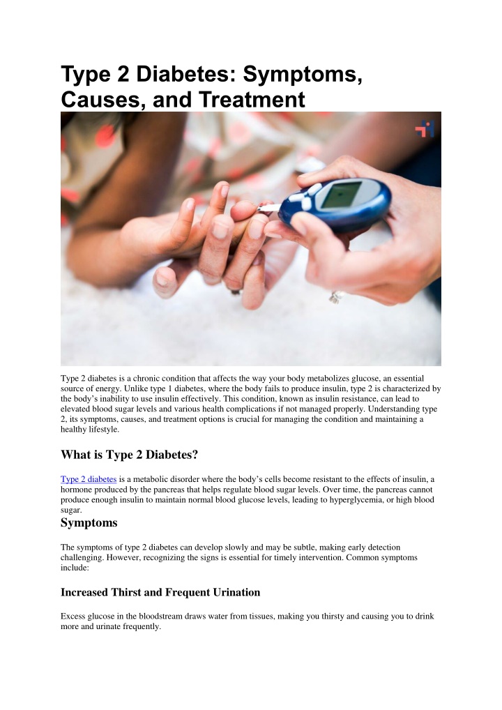 type 2 diabetes symptoms causes and treatment n.w