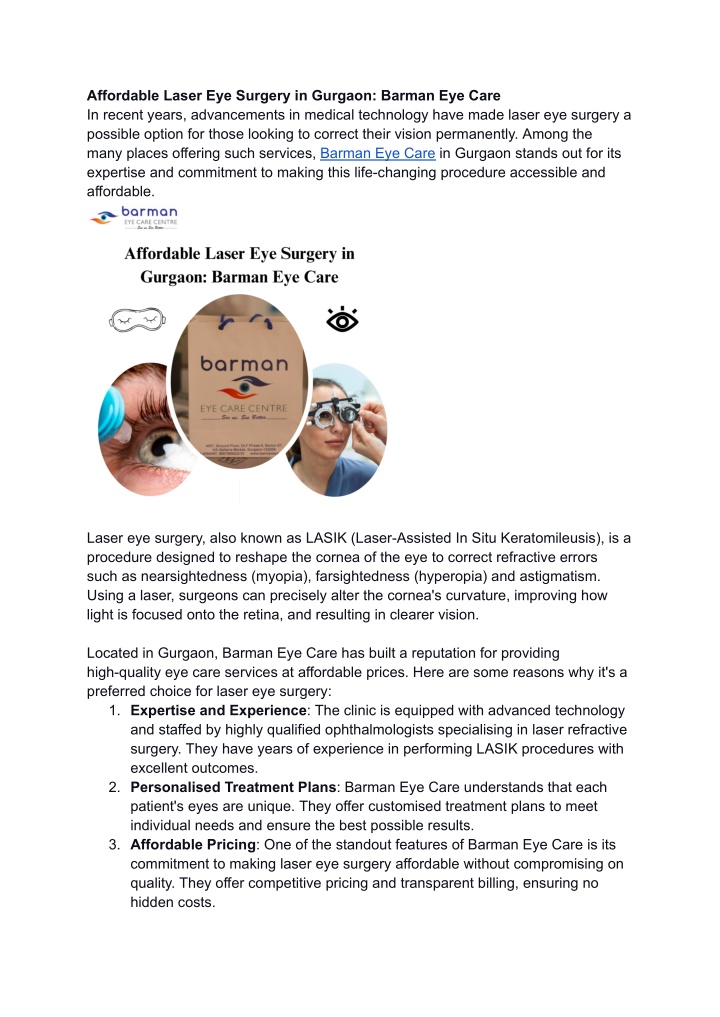 affordable laser eye surgery in gurgaon barman n.w